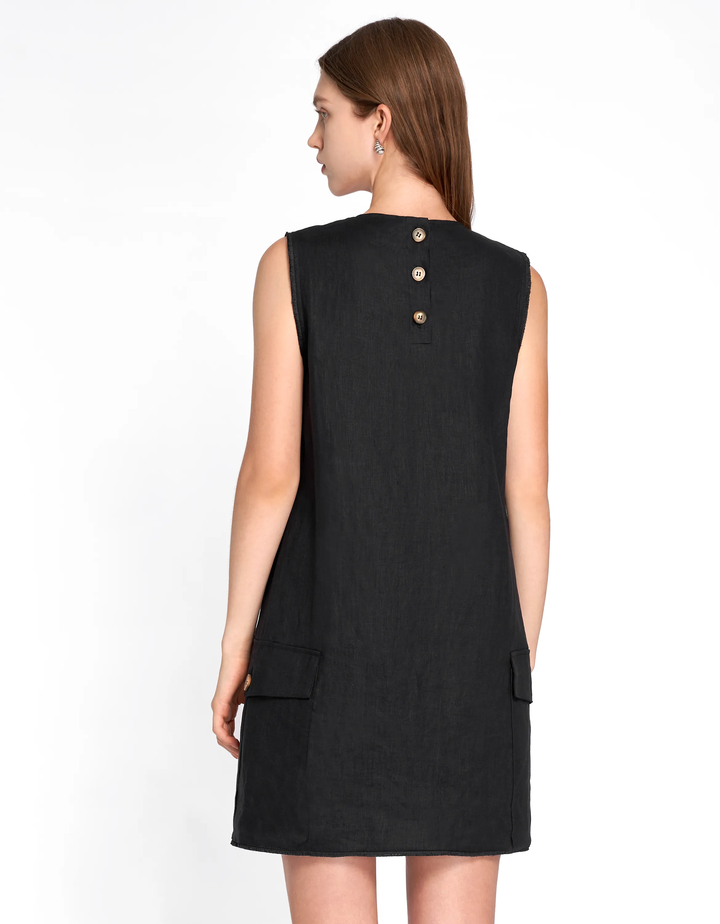 Fringe Trim Flap Pocket Sleeveless Dress