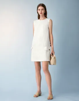 Fringe Trim Flap Pocket Sleeveless Dress