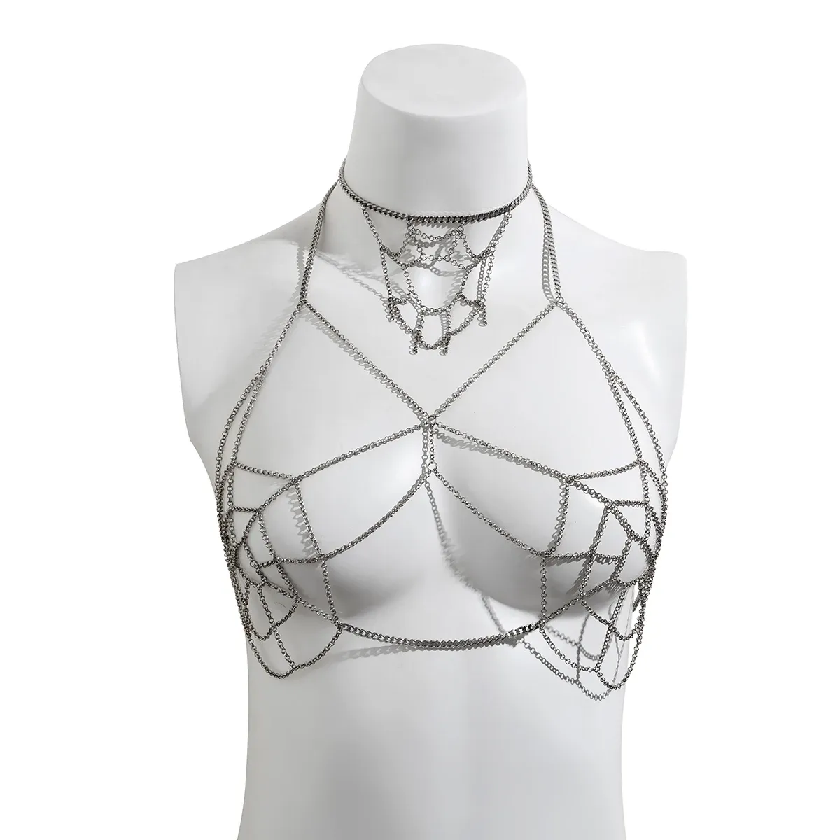Gothic Metal Spider Web Tassel Chest Chain - Sexy Nightclub Body Jewelry