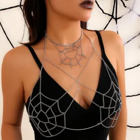 Gothic Metal Spider Web Tassel Chest Chain - Sexy Nightclub Body Jewelry
