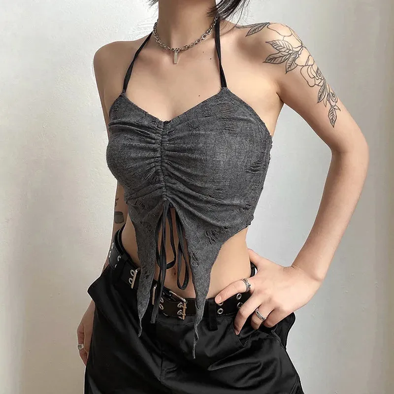 Gray Gothic Lace Cutout Long Sleeve Tuxedo Top
