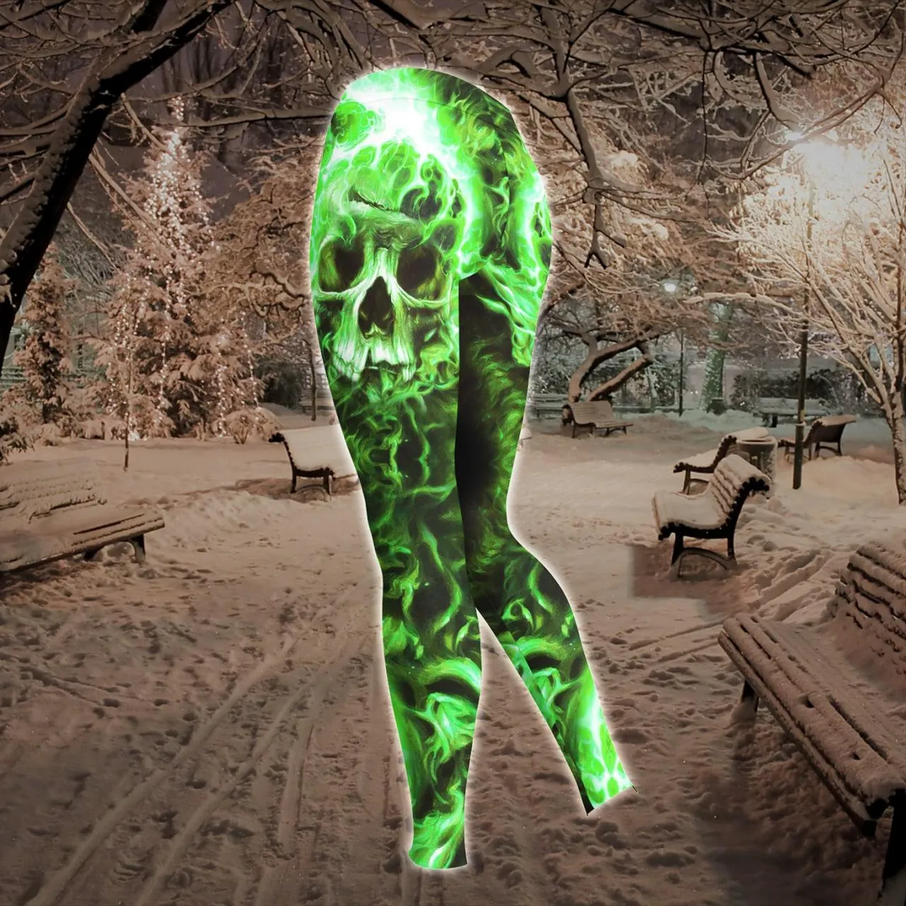 Green Gothic Smoke Skull Combo Hoodie and Leggings