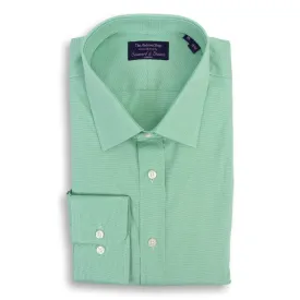 Green Micro Houndstooth Spread Collar Dress Shirt