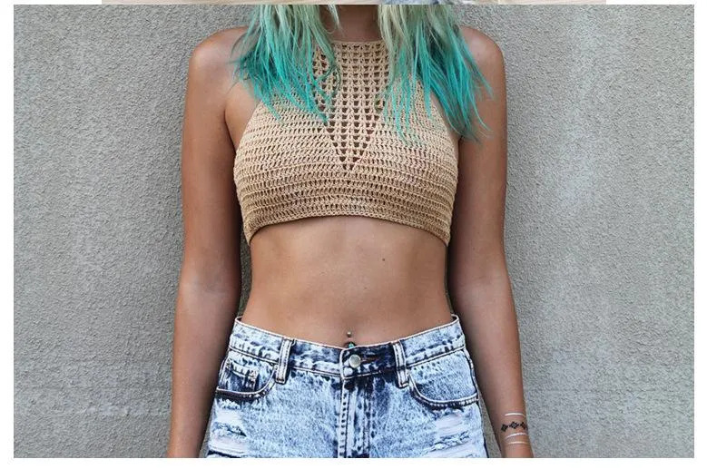 Hand-Knitted Swimsuit Beach Woven Vest Suspenders