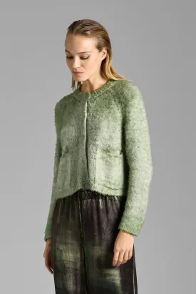 HAND PAINTED BRUSHED COTTON ROUND NECK CARDIGAN