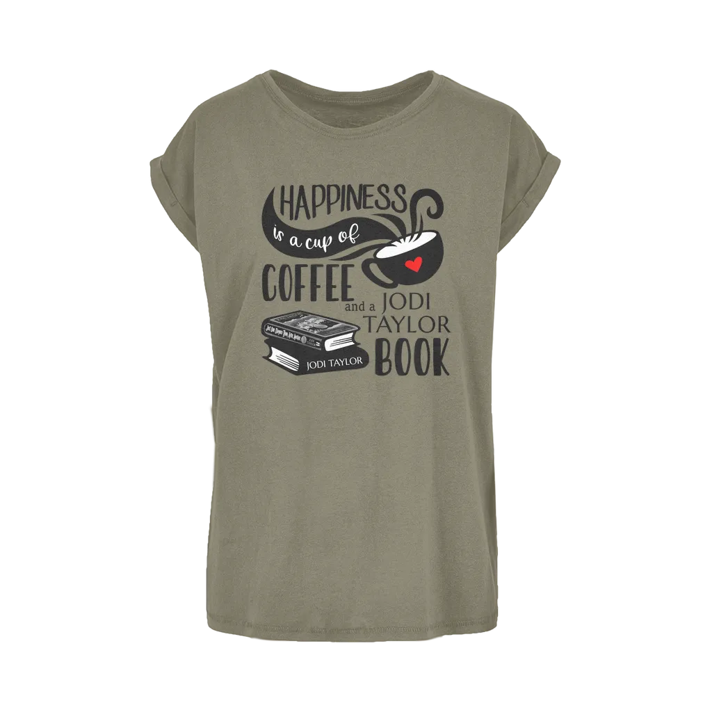 Happiness is a Cup of Coffee and a Jodi Taylor Book Women's Extended Shoulder T-Shirt XS-5XL