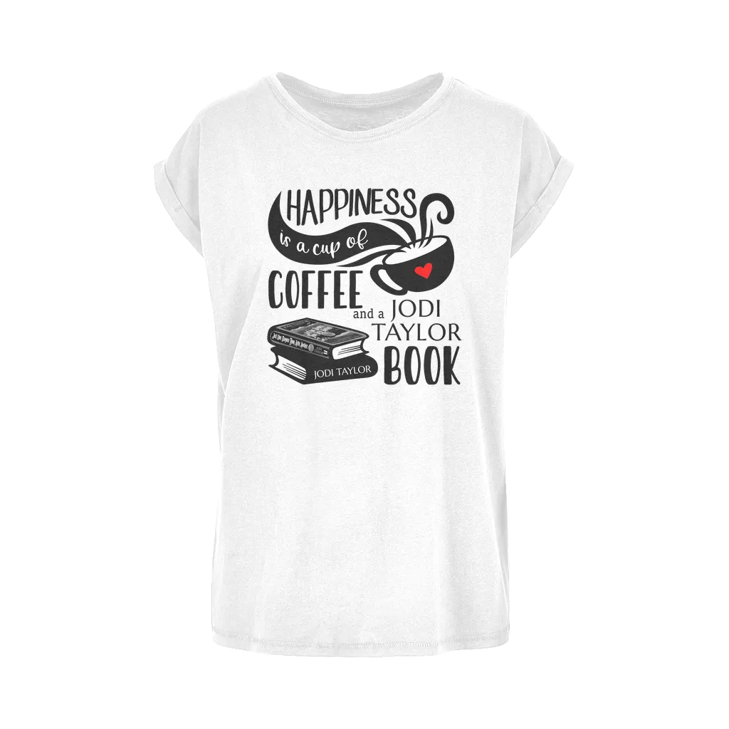 Happiness is a Cup of Coffee and a Jodi Taylor Book Women's Extended Shoulder T-Shirt XS-5XL