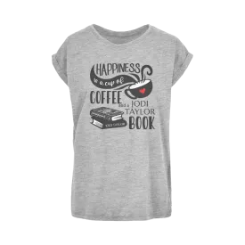 Happiness is a Cup of Coffee and a Jodi Taylor Book Women's Extended Shoulder T-Shirt XS-5XL