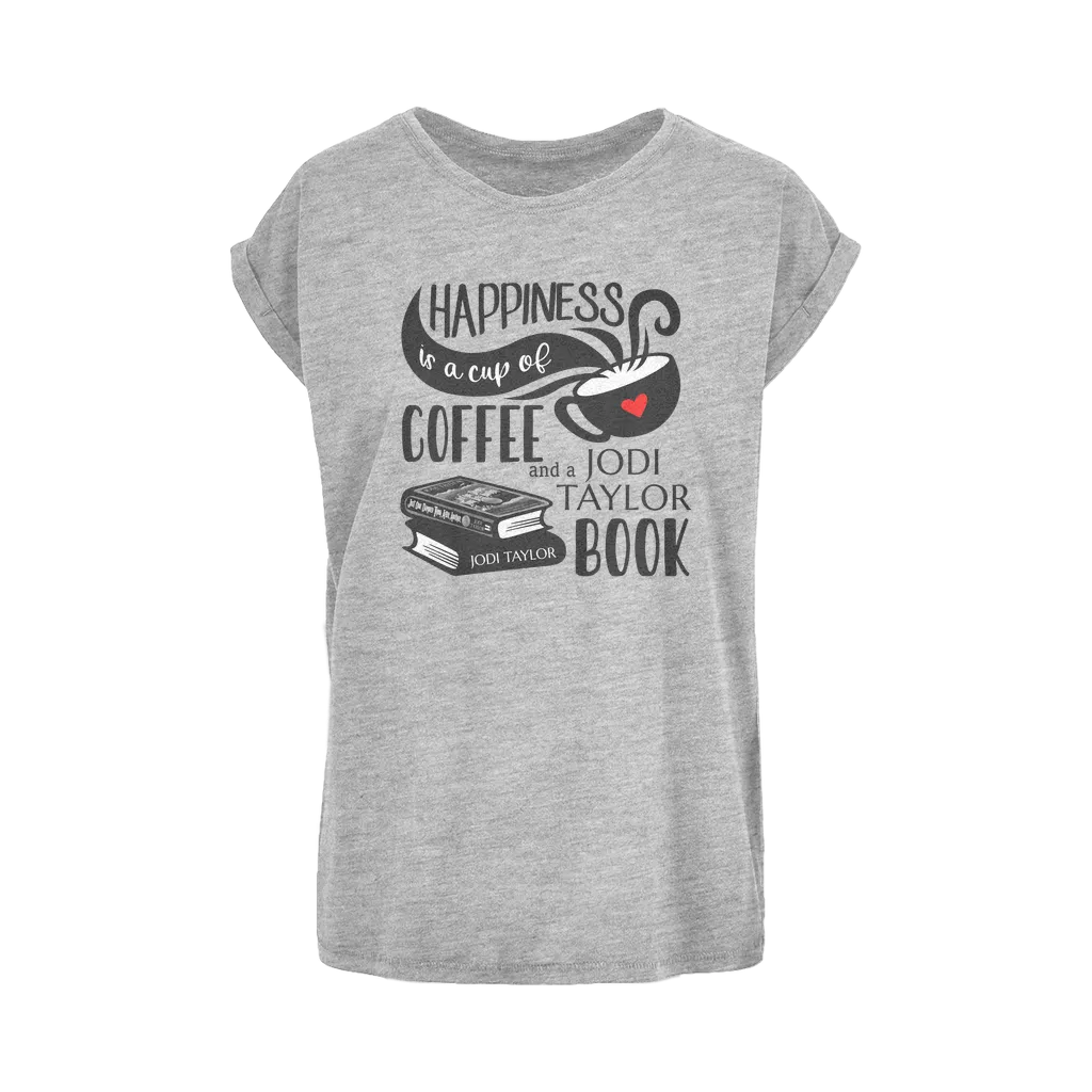 Happiness is a Cup of Coffee and a Jodi Taylor Book Women's Extended Shoulder T-Shirt XS-5XL