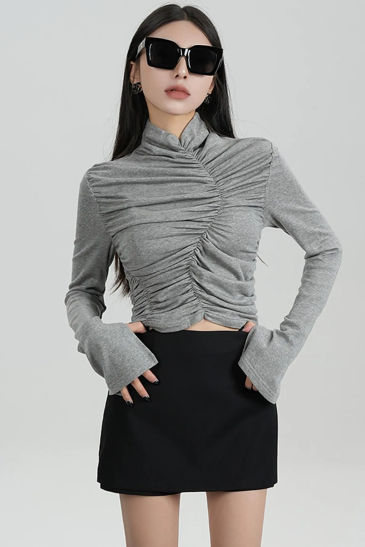 High-Waisted Pleated Base Layer Top