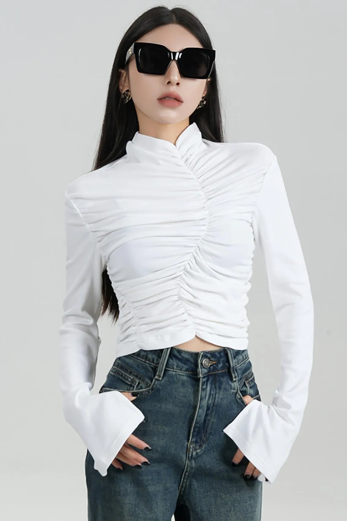 High-Waisted Pleated Base Layer Top