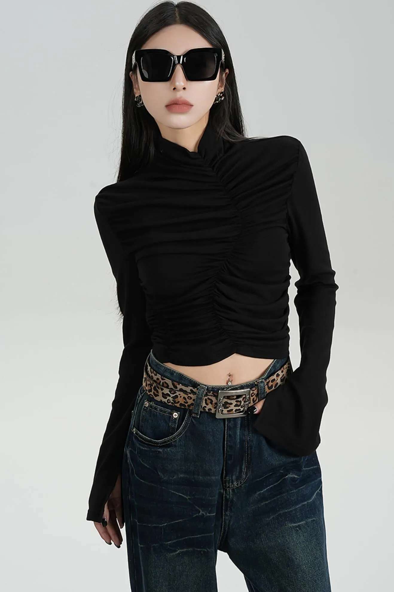 High-Waisted Pleated Base Layer Top