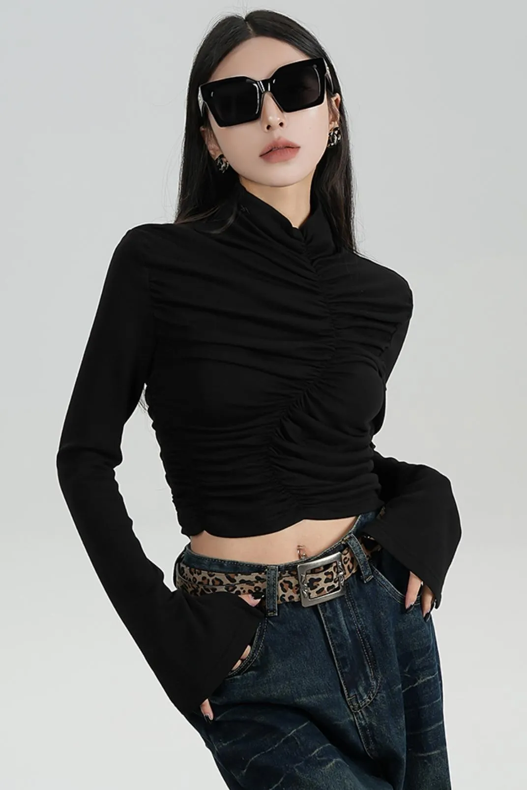 High-Waisted Pleated Base Layer Top