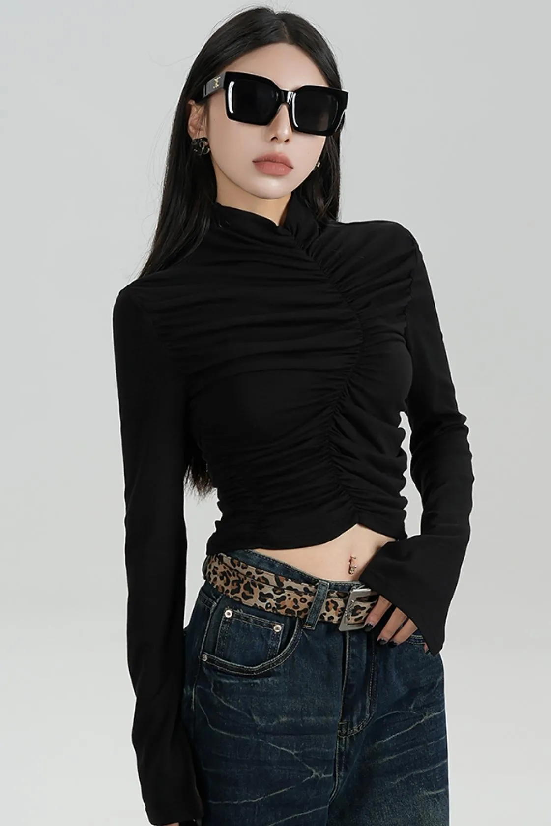 High-Waisted Pleated Base Layer Top