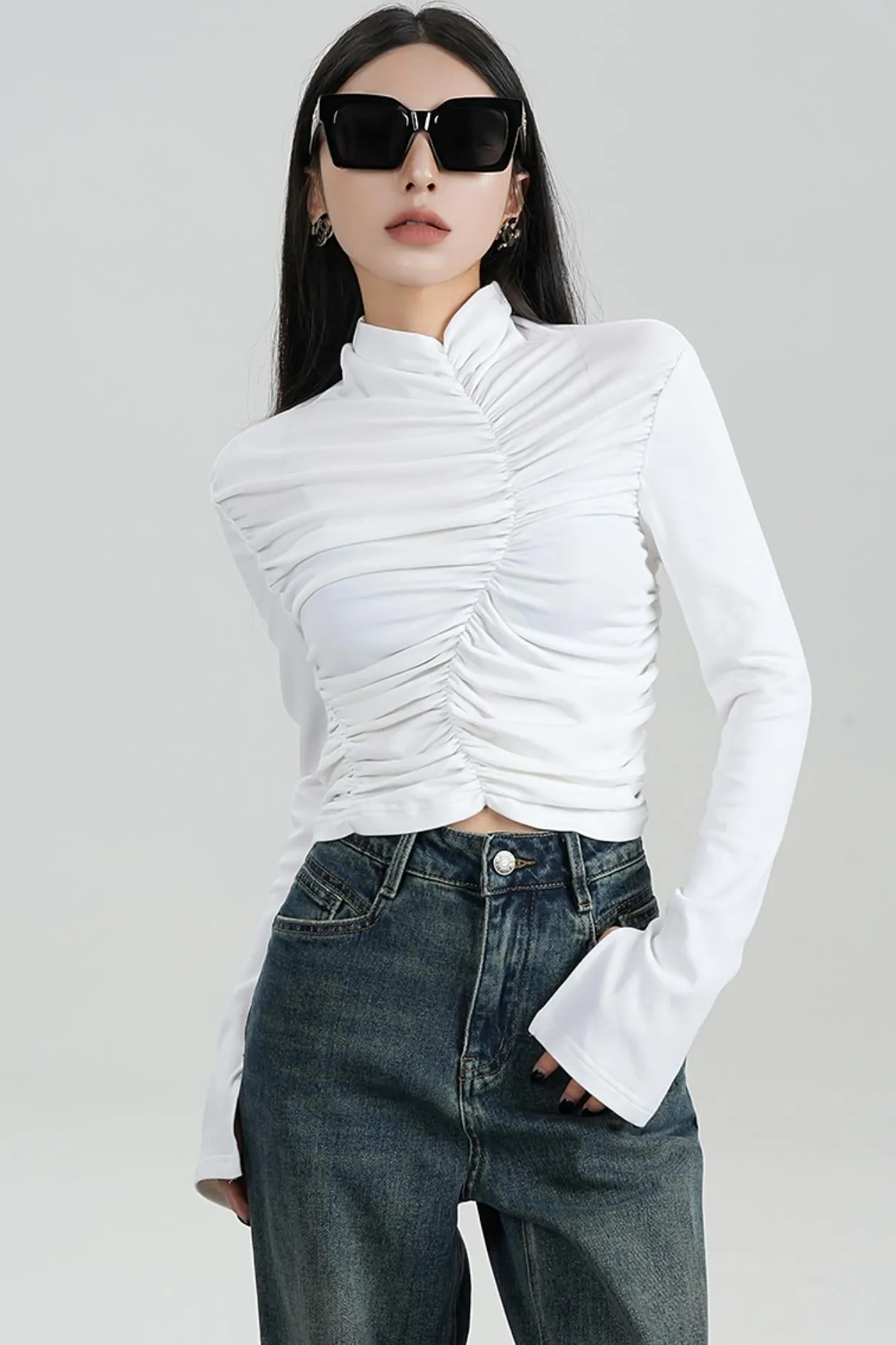 High-Waisted Pleated Base Layer Top