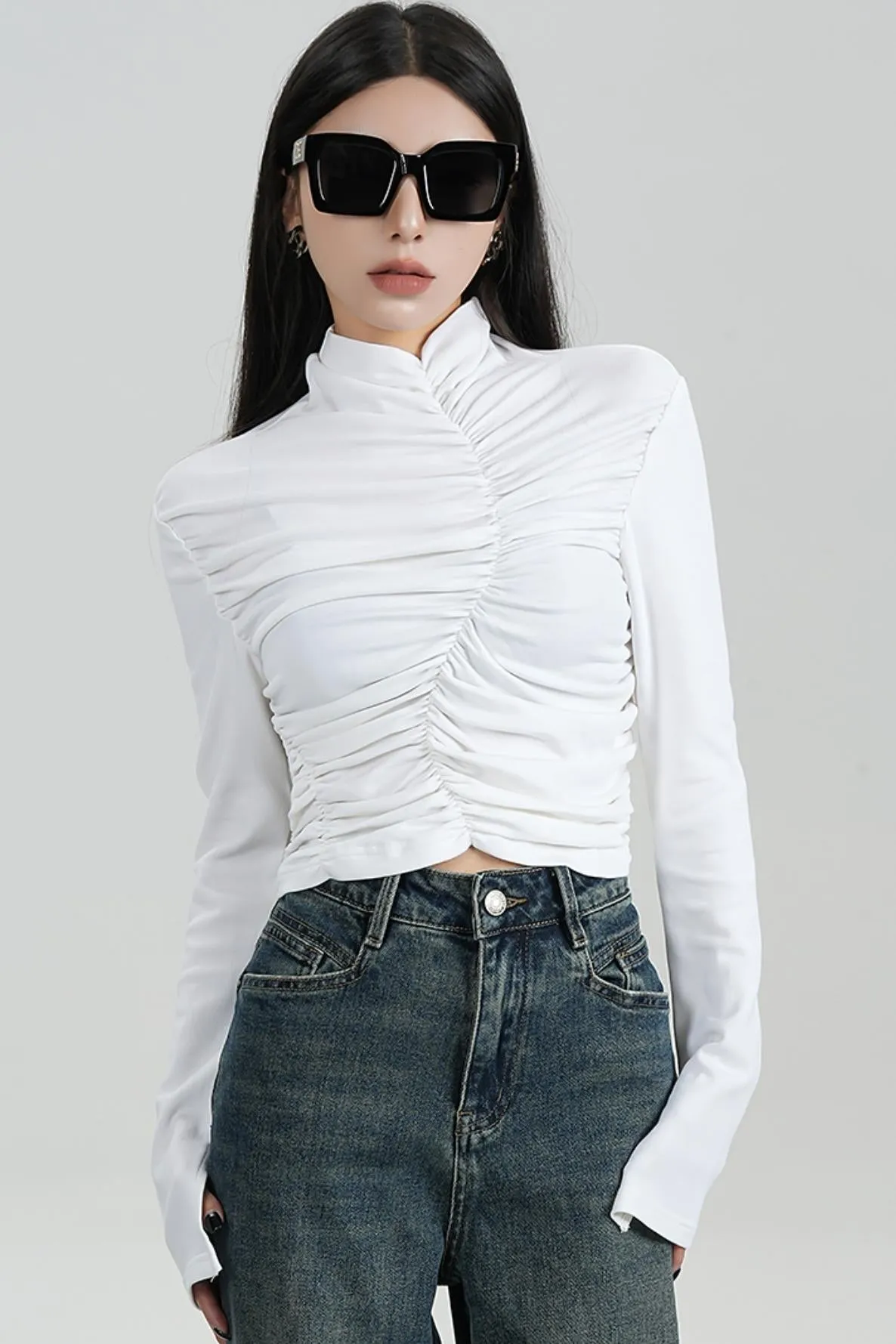 High-Waisted Pleated Base Layer Top