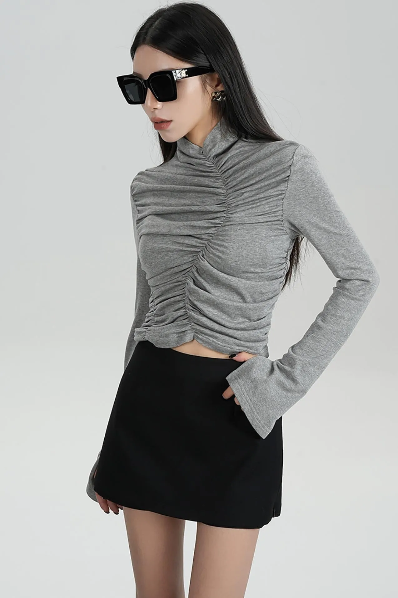 High-Waisted Pleated Base Layer Top