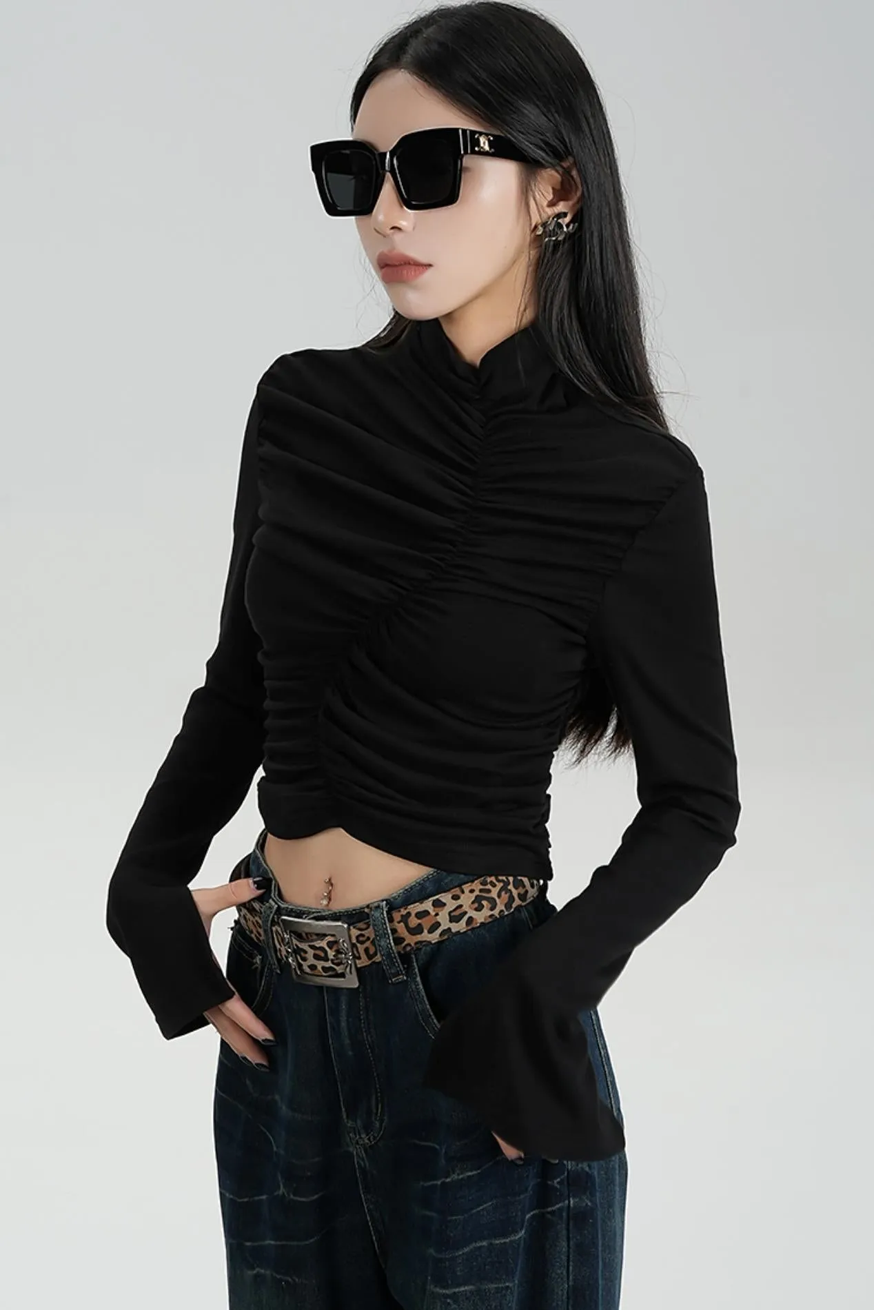 High-Waisted Pleated Base Layer Top