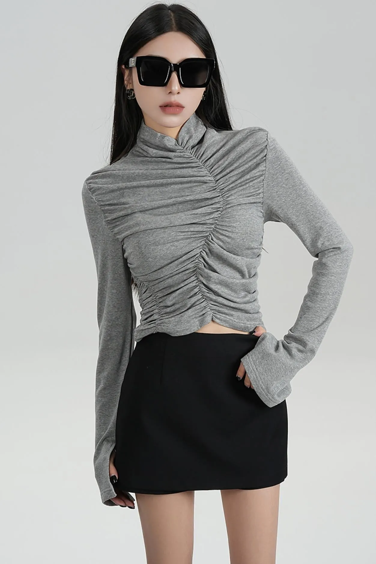 High-Waisted Pleated Base Layer Top