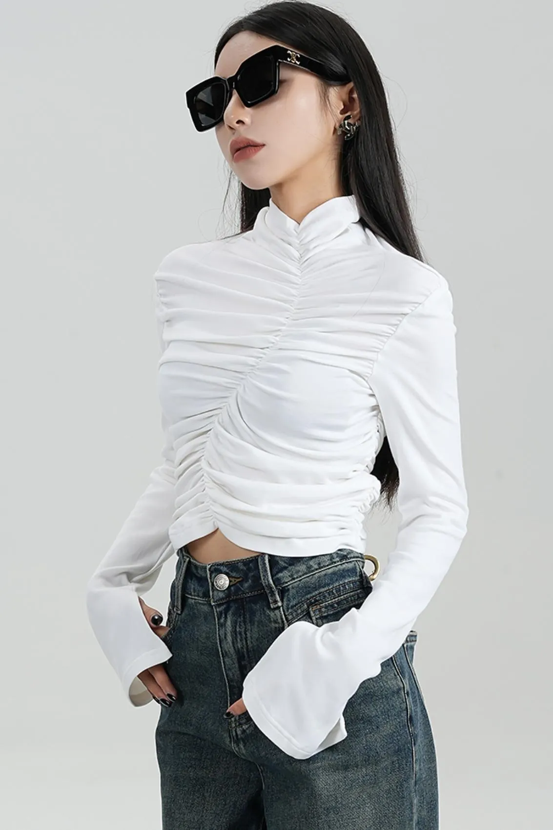 High-Waisted Pleated Base Layer Top