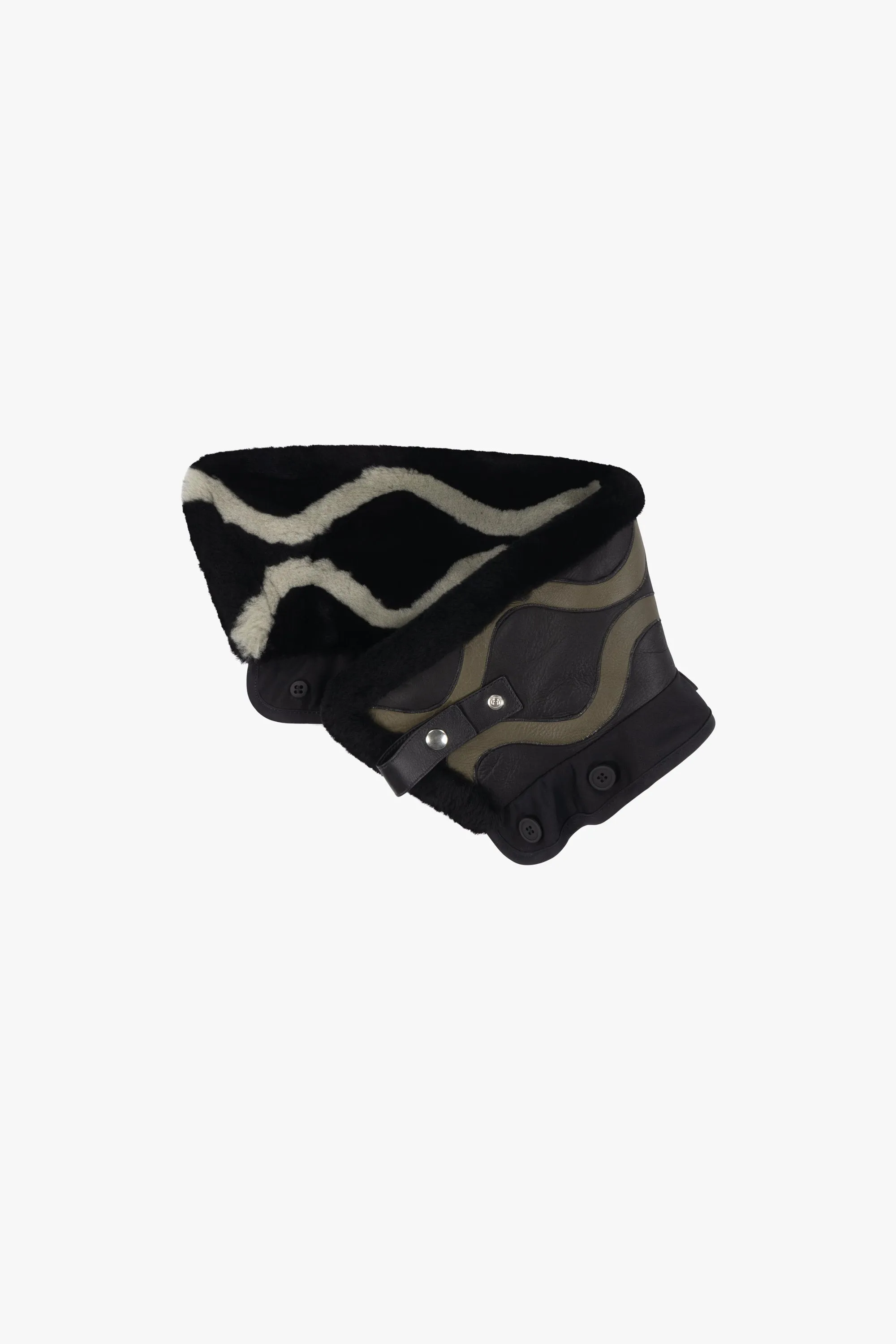 Intarsia Aviator Collar - Black / Dark Olive