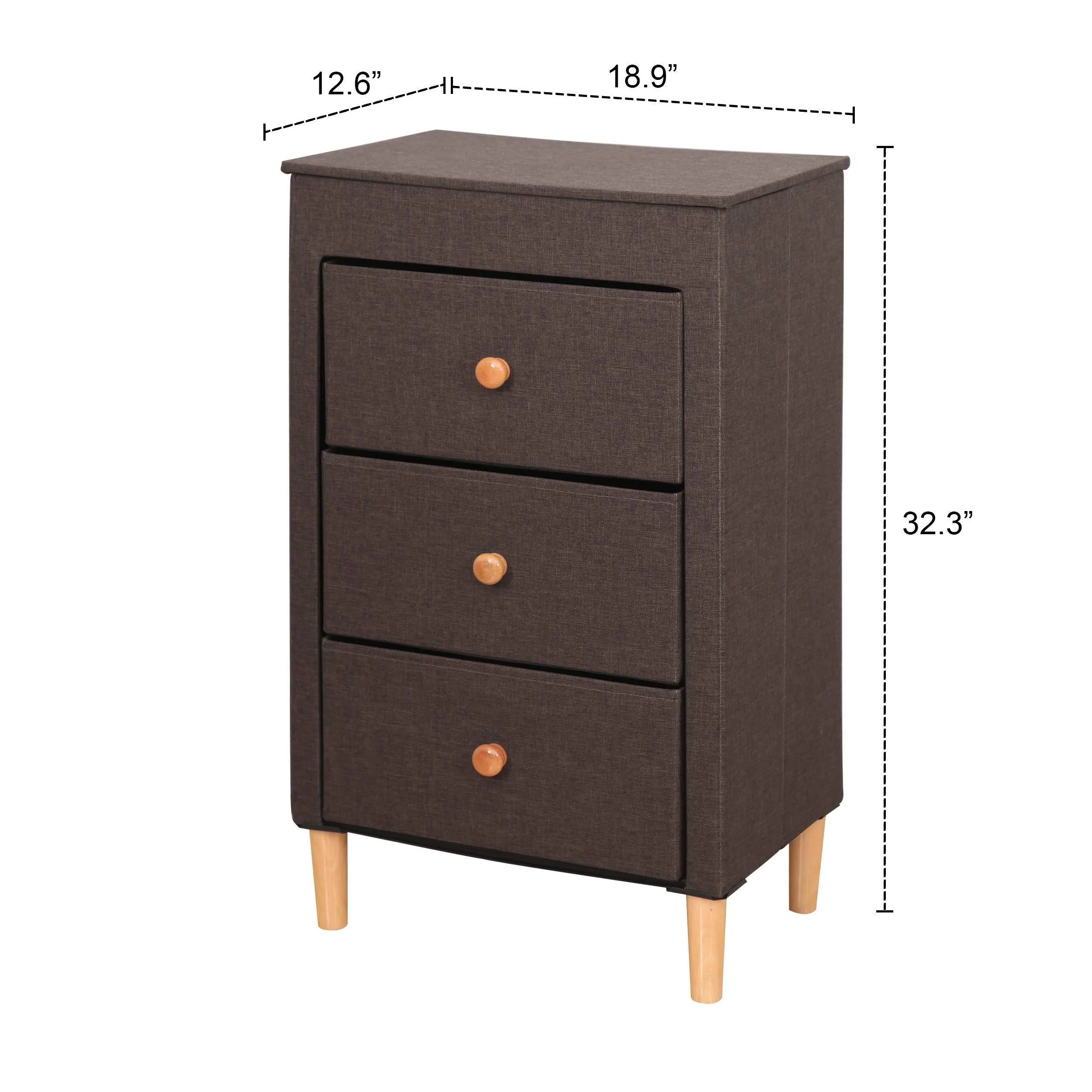 ITIDY 3-Drawer-Dresser,Premium Linen Fabric Nightstand,Bedside Table,End Table,Storage Drawer Chest for Nursery,Closet,Bedroom and Bathroom,Storage Drawer Unit, NO Tool REQURIED to Assemble, Brown