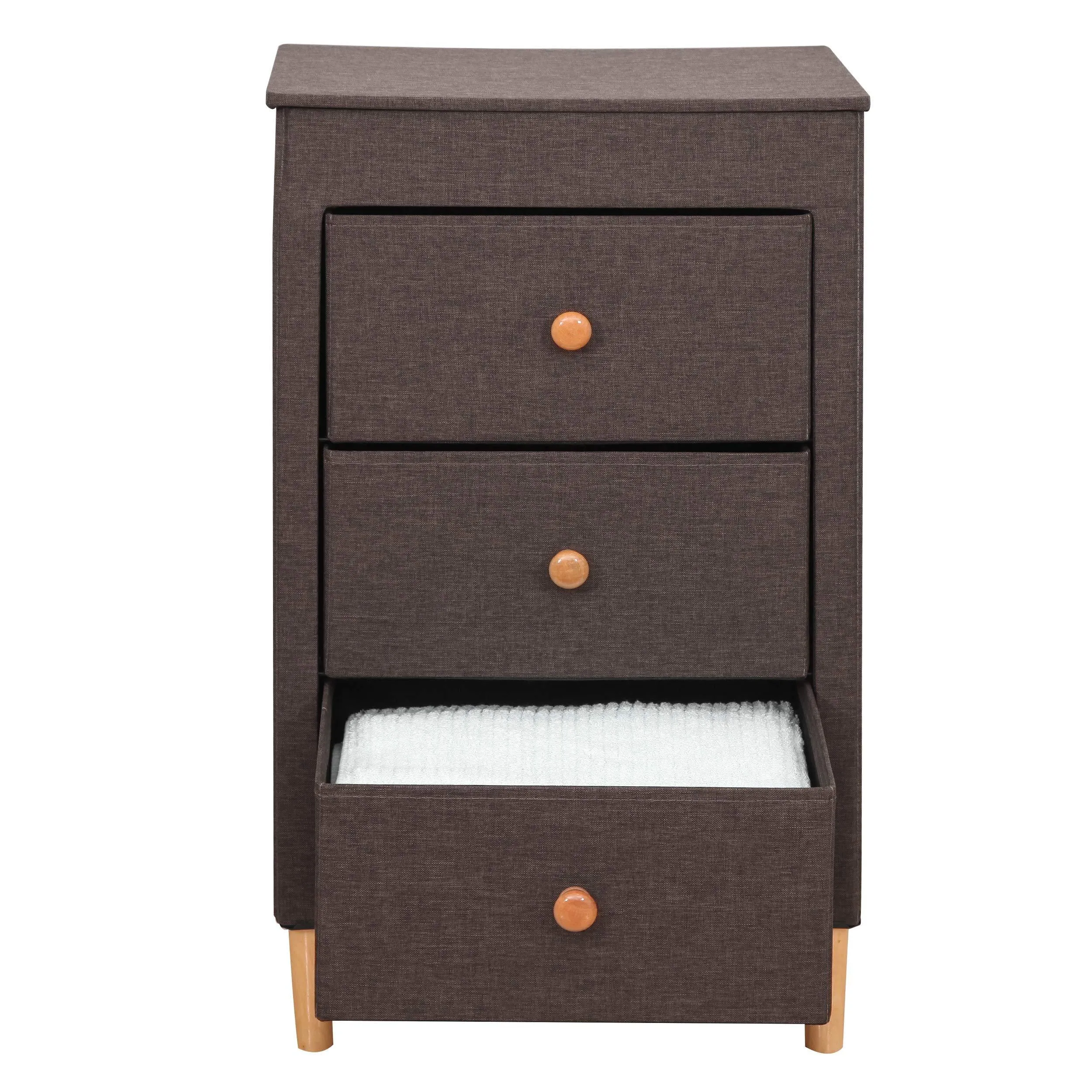 ITIDY 3-Drawer-Dresser,Premium Linen Fabric Nightstand,Bedside Table,End Table,Storage Drawer Chest for Nursery,Closet,Bedroom and Bathroom,Storage Drawer Unit, NO Tool REQURIED to Assemble, Brown