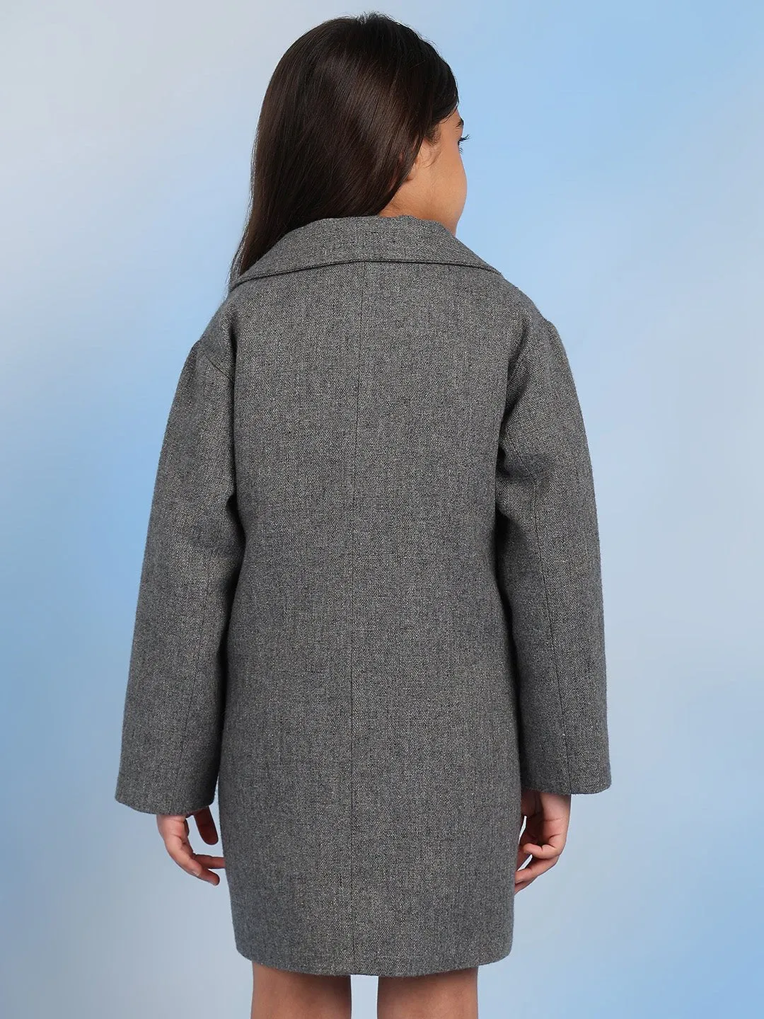 Jimy Solid Cotton Wool Girls Coat - Grey