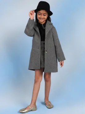 Jimy Solid Cotton Wool Girls Coat - Grey