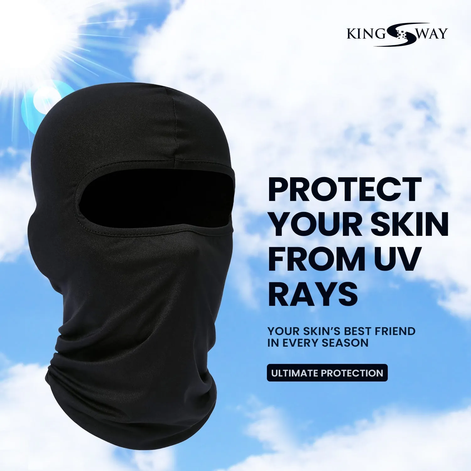 KINGSWAY® Face Mask Balaclava for Bikers, Full Face Cover Riding Gear Bike & Cycling Accessories Helmet Liner for Men Women Save from UV Sun and Dust, 4 Way Stretch, Sweat Absorbing, Black, Pack of 3