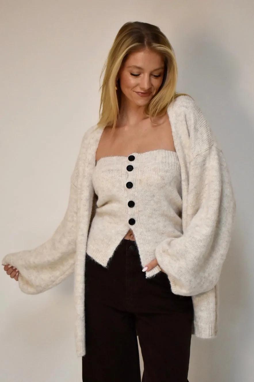 Knitted strapless top met knoopjes - Creme
