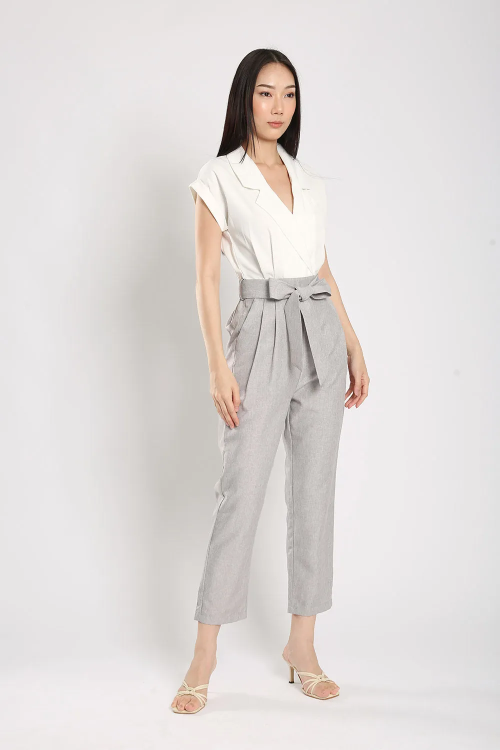 Kristela Tailored Jumpsuit in White Grey