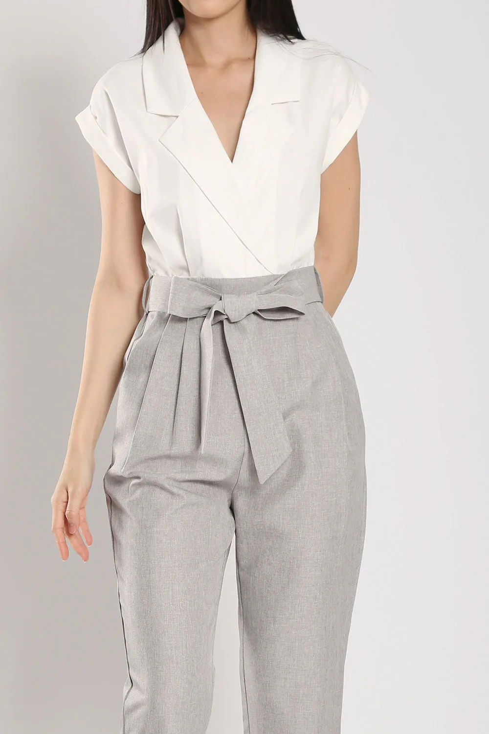 Kristela Tailored Jumpsuit in White Grey