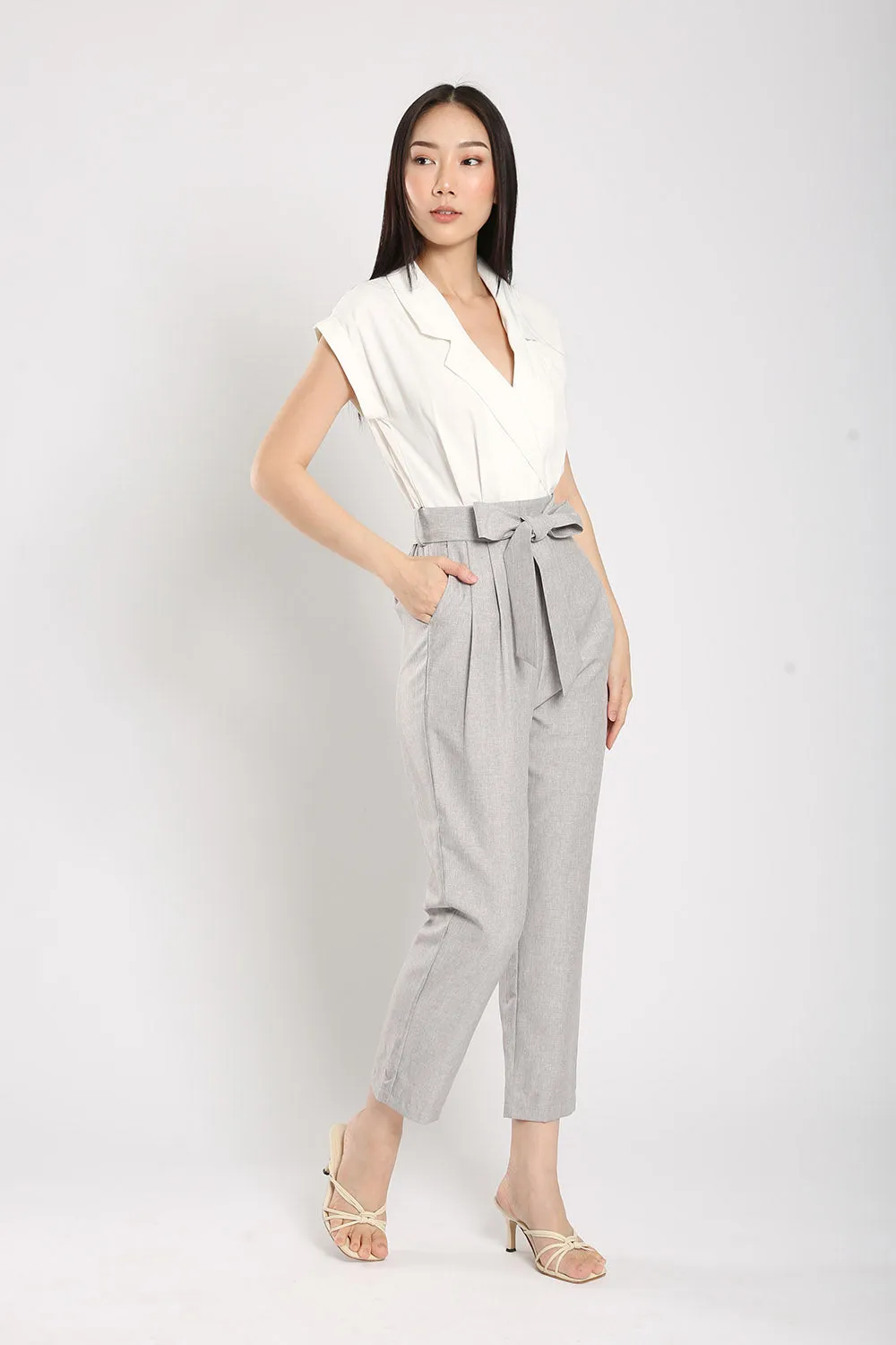 Kristela Tailored Jumpsuit in White Grey