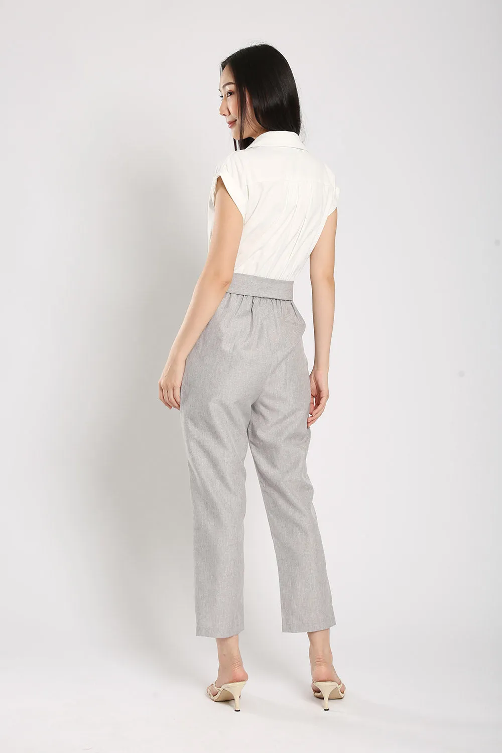 Kristela Tailored Jumpsuit in White Grey