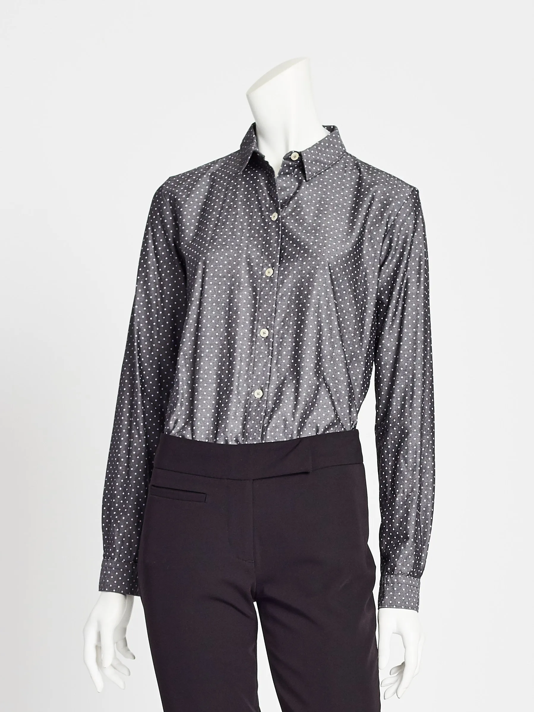 Ladies' Boyfriend Blouse - Charcoal Chambray Dots