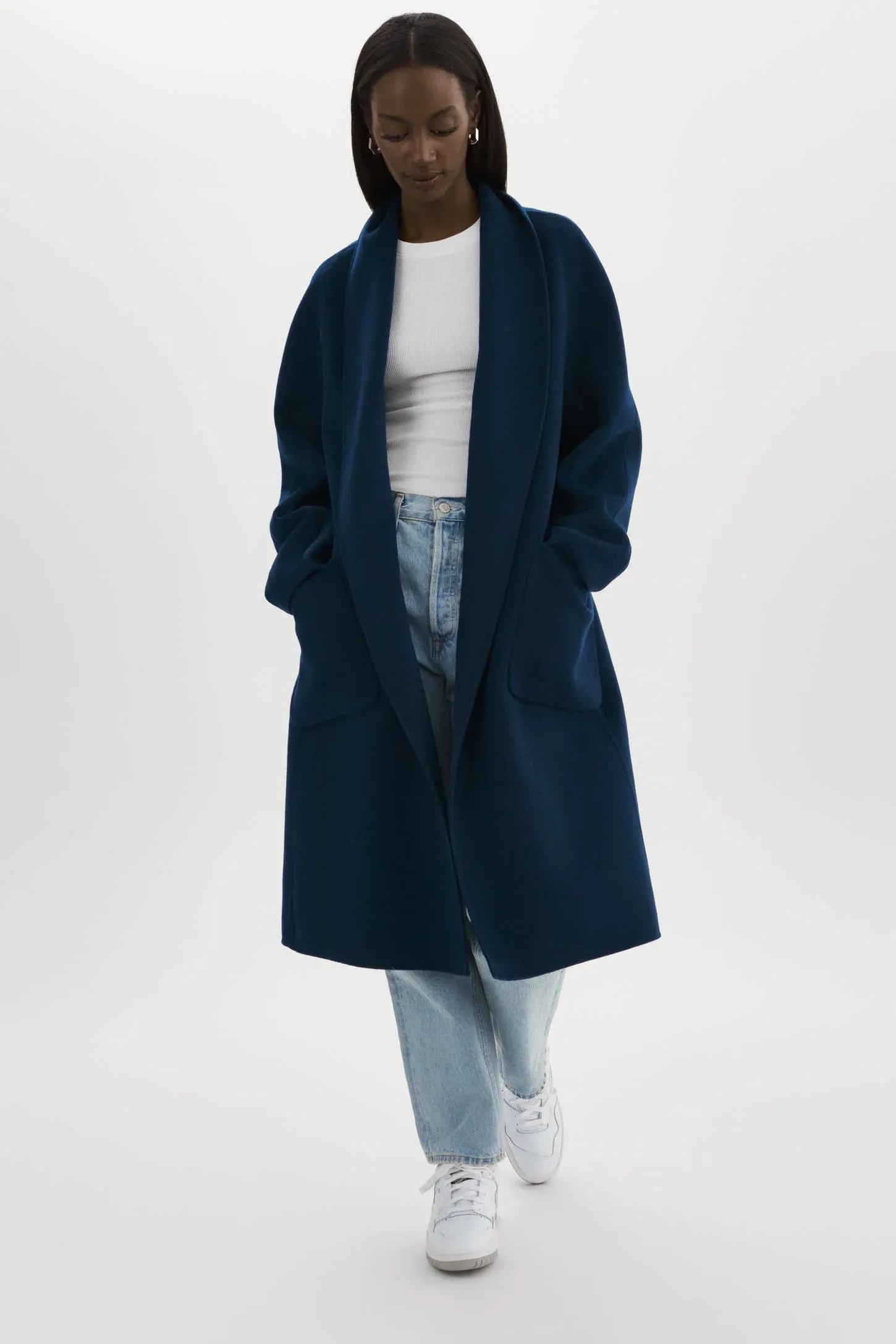 Lamarque Thara Shawl Collar Wool Coat- Midnight Blue