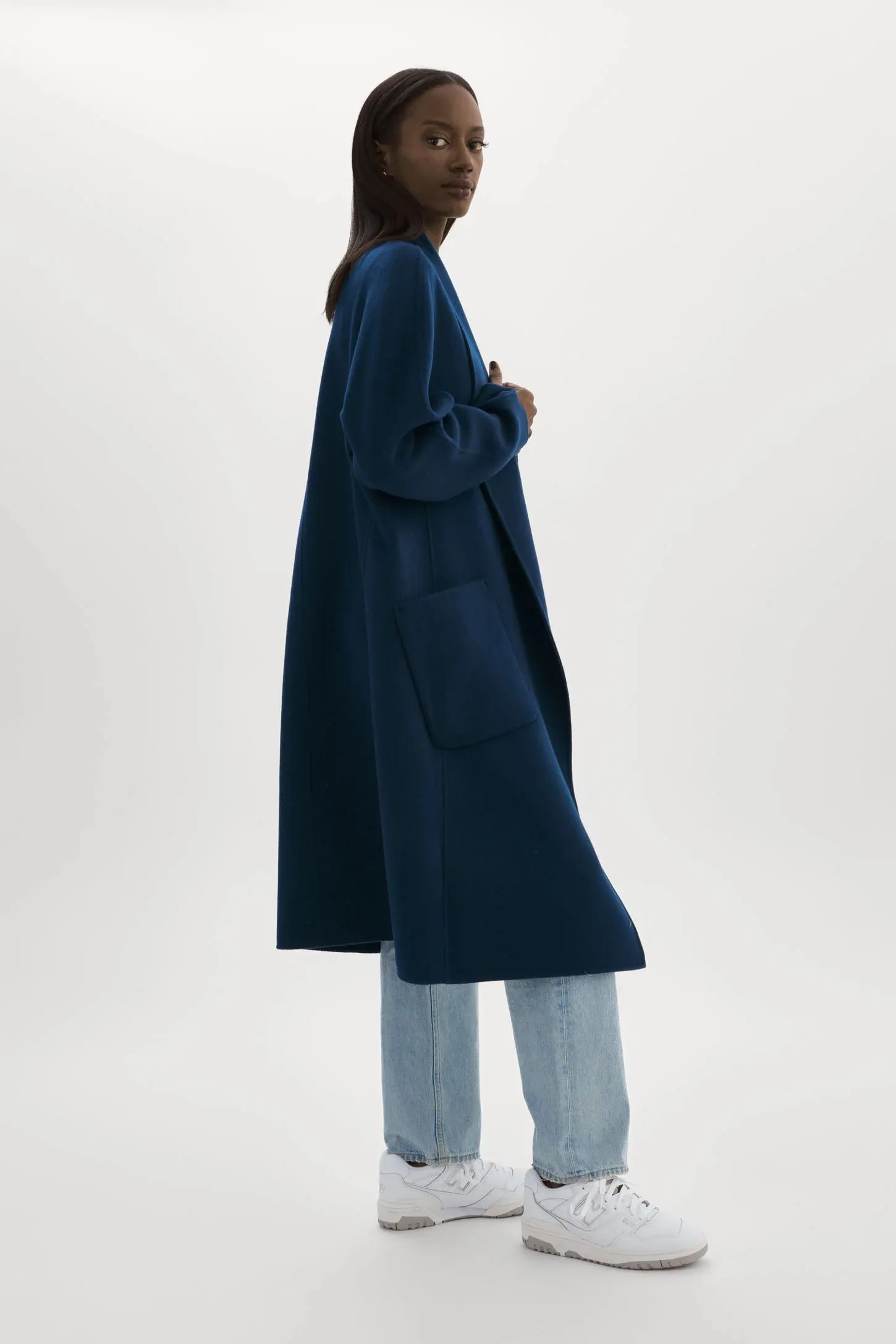 Lamarque Thara Shawl Collar Wool Coat- Midnight Blue