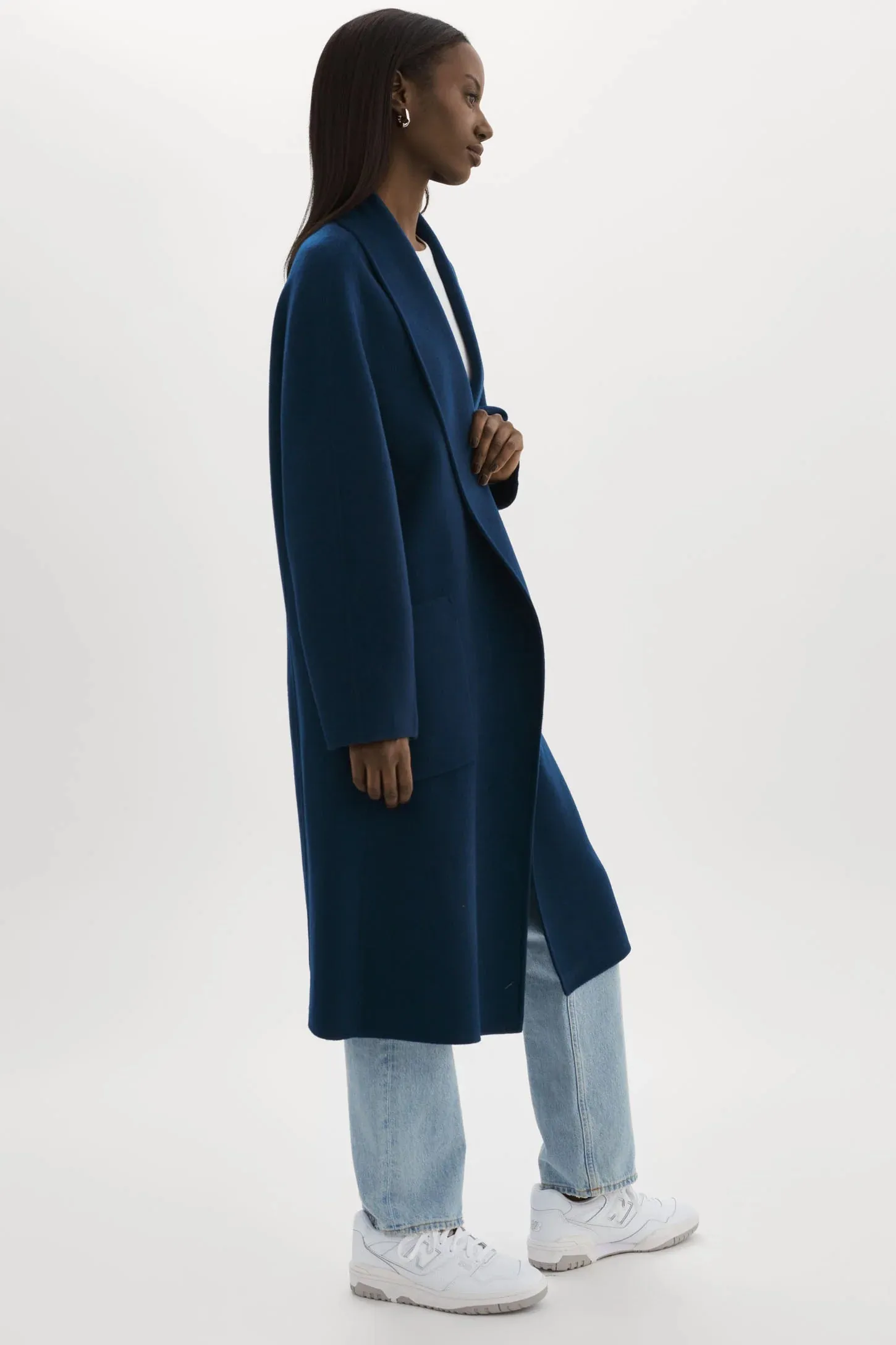 Lamarque Thara Shawl Collar Wool Coat- Midnight Blue