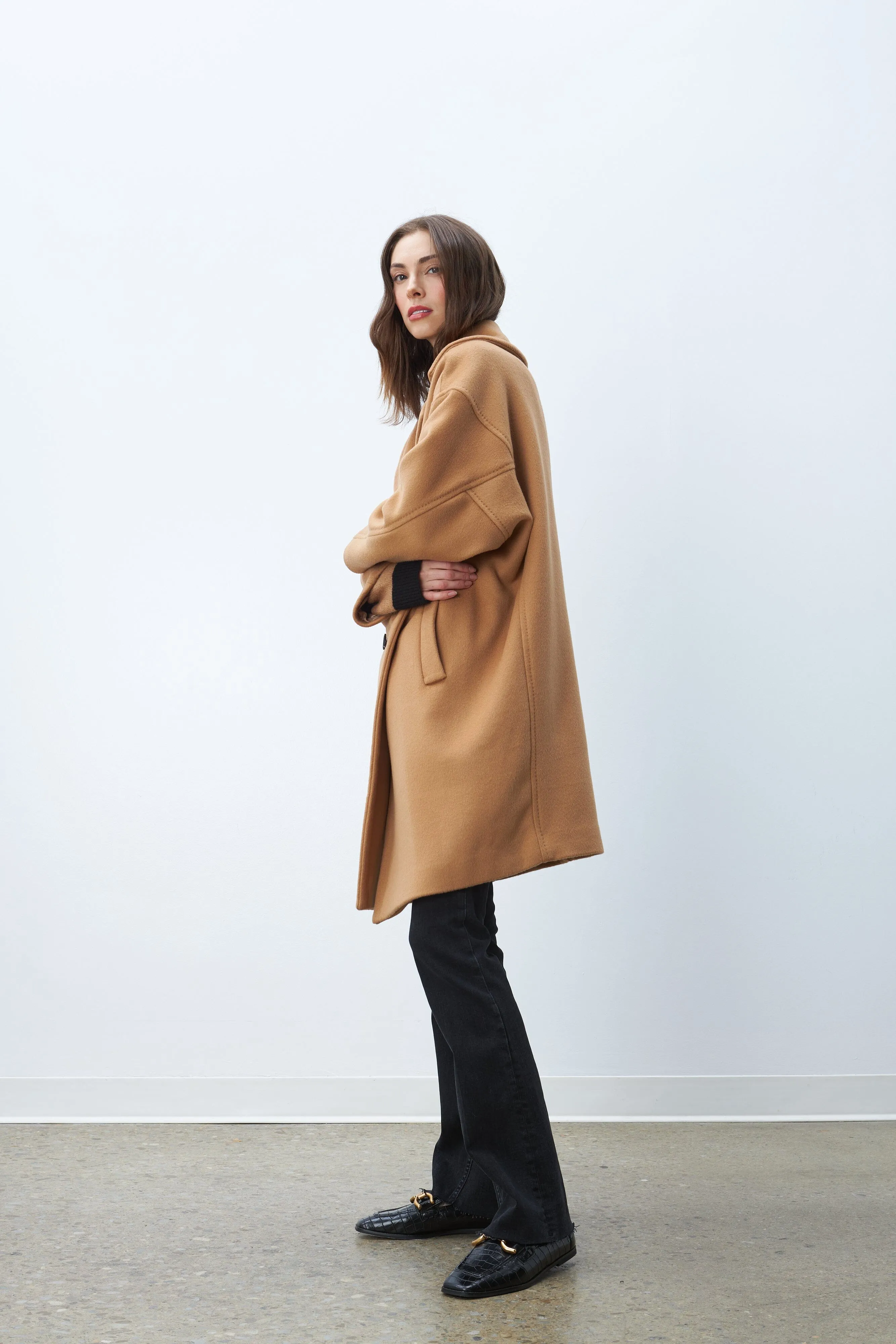 Line Maxine Double Breasted Wool Coat- Toasted Hazelnut