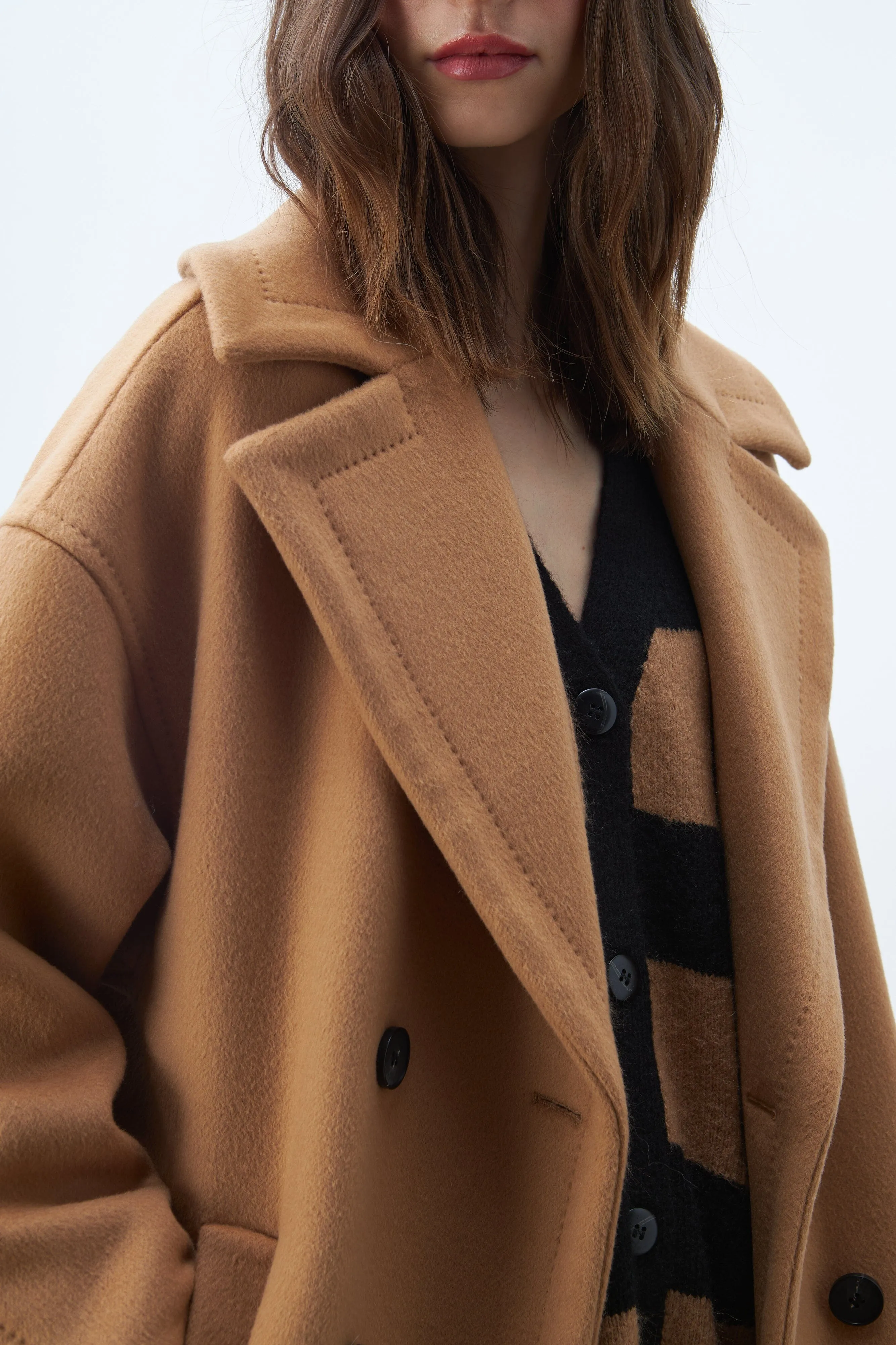 Line Maxine Double Breasted Wool Coat- Toasted Hazelnut