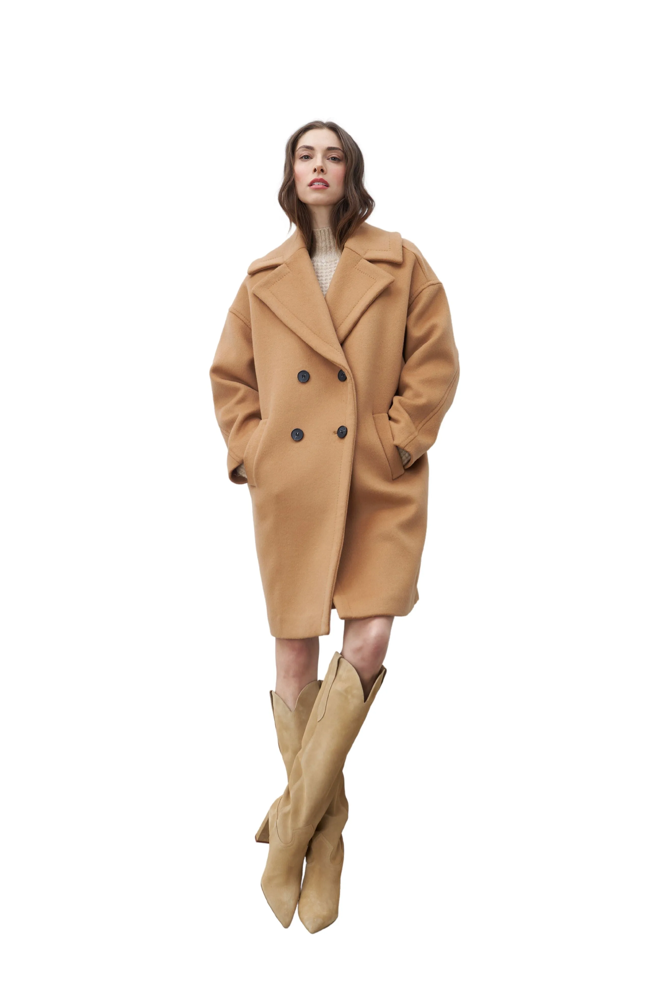 Line Maxine Double Breasted Wool Coat- Toasted Hazelnut