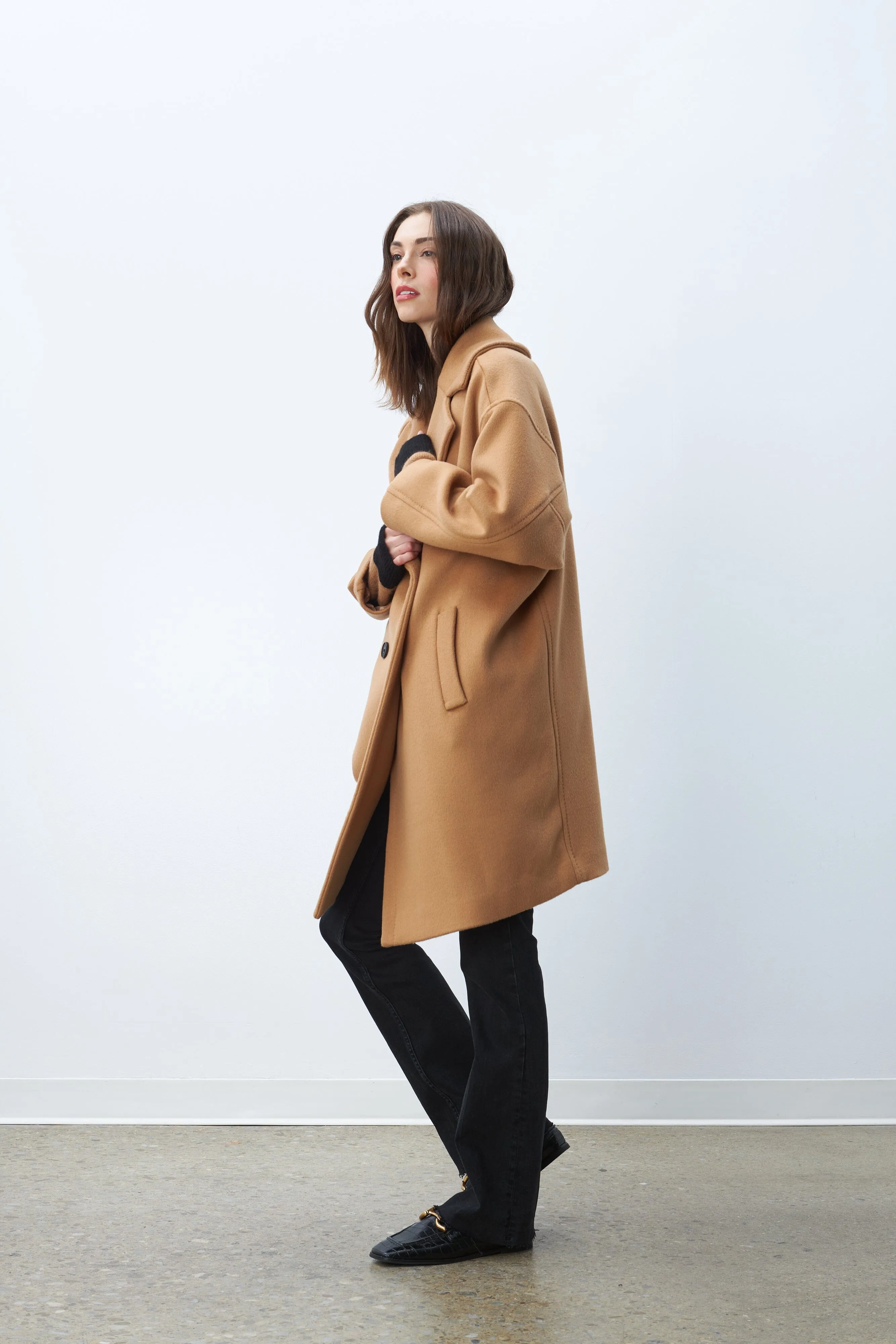 Line Maxine Double Breasted Wool Coat- Toasted Hazelnut