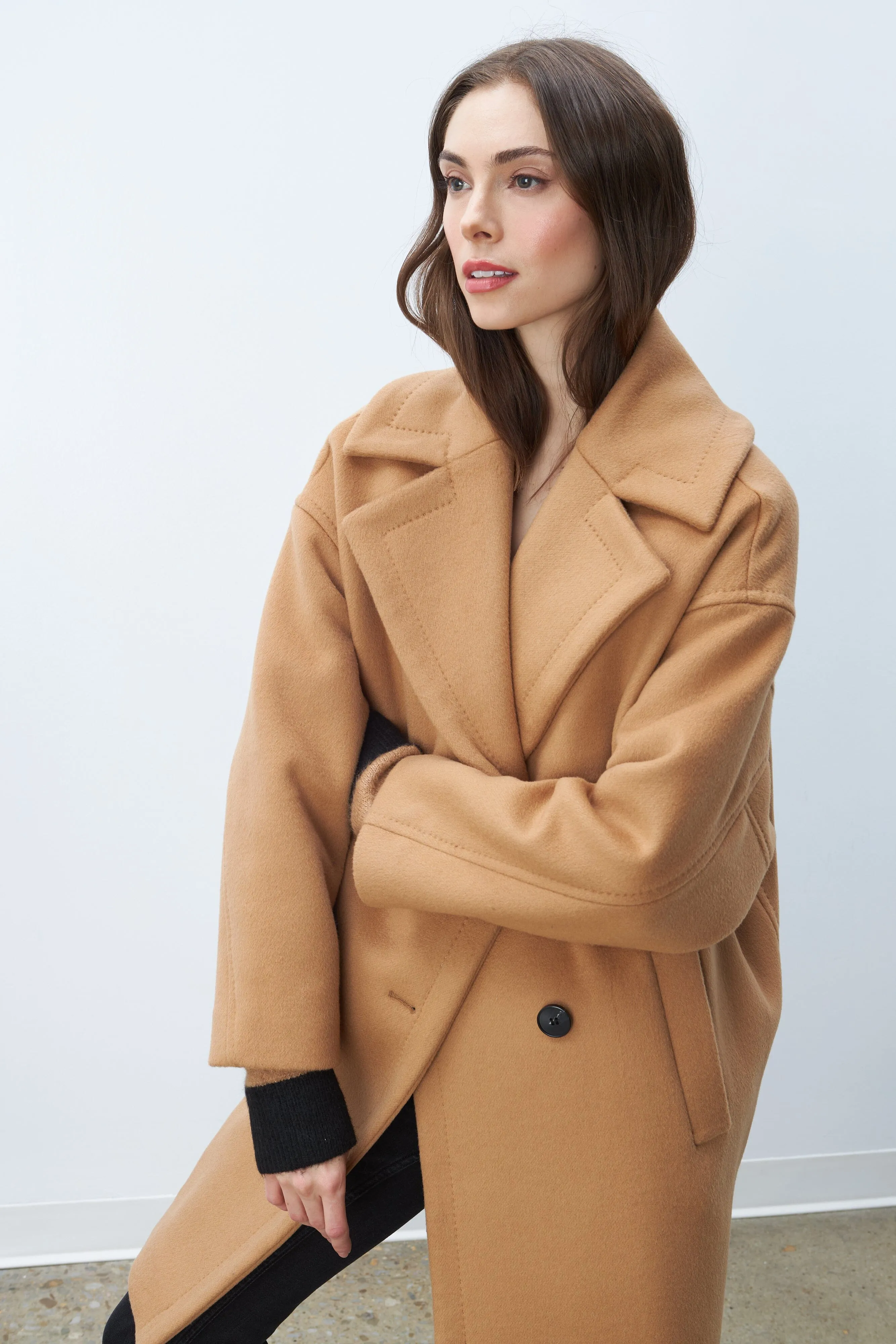 Line Maxine Double Breasted Wool Coat- Toasted Hazelnut