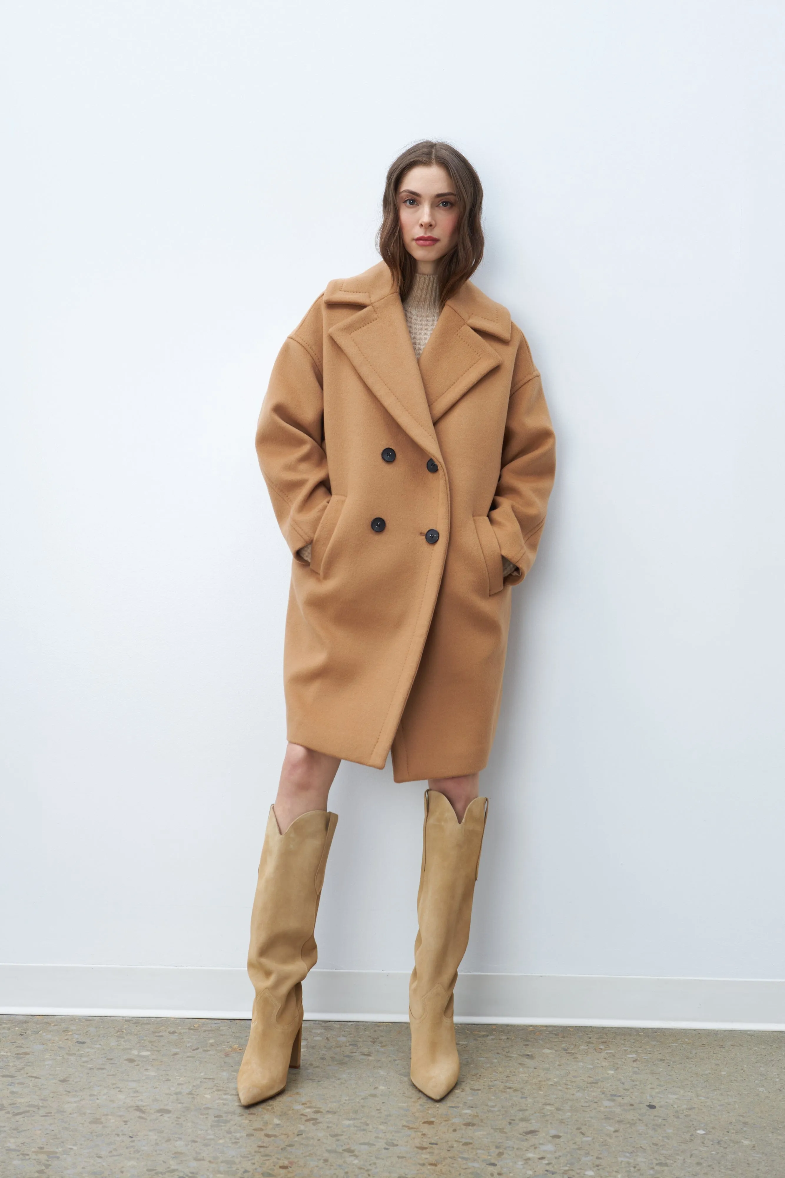 Line Maxine Double Breasted Wool Coat- Toasted Hazelnut