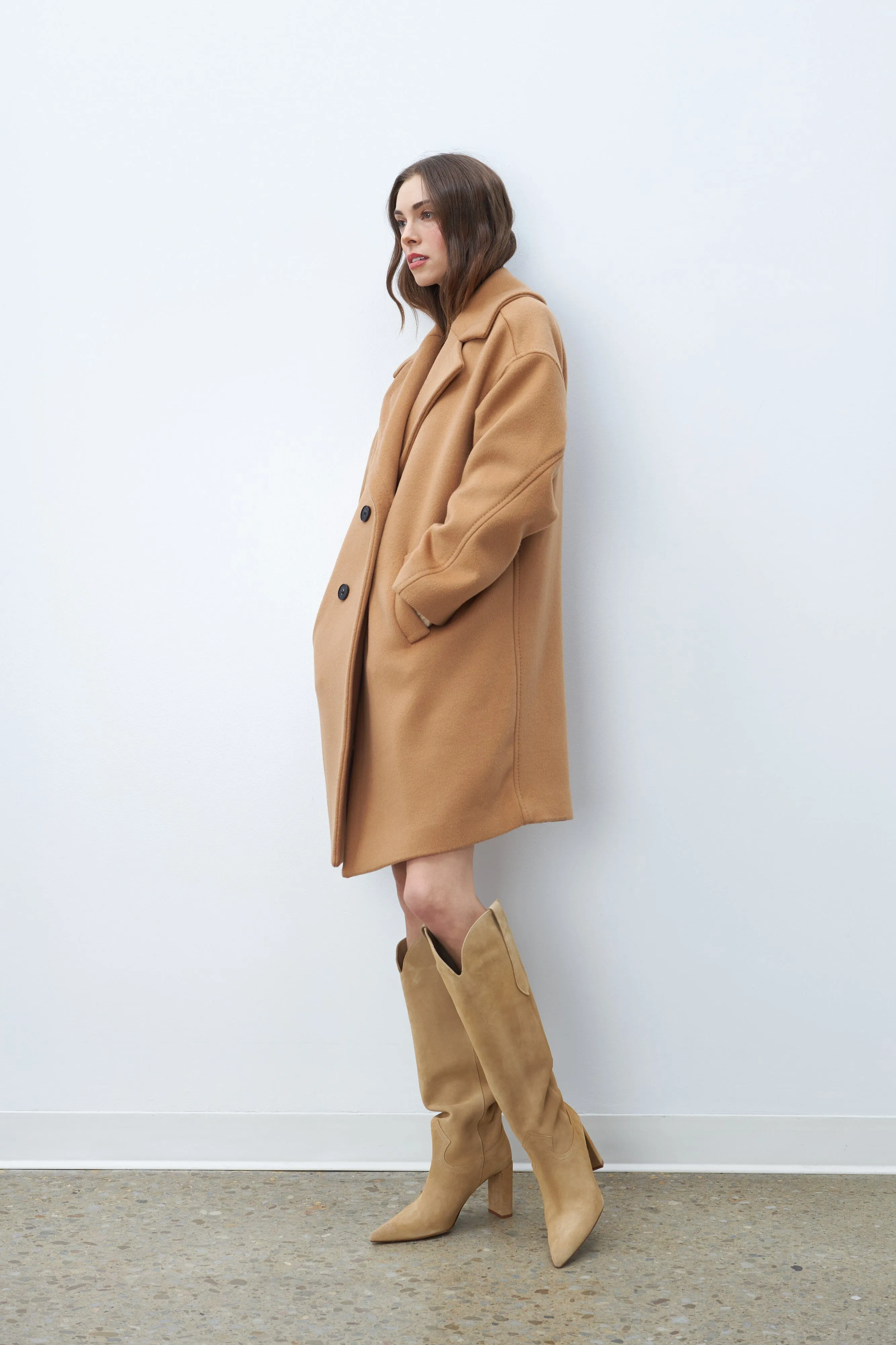 Line Maxine Double Breasted Wool Coat- Toasted Hazelnut