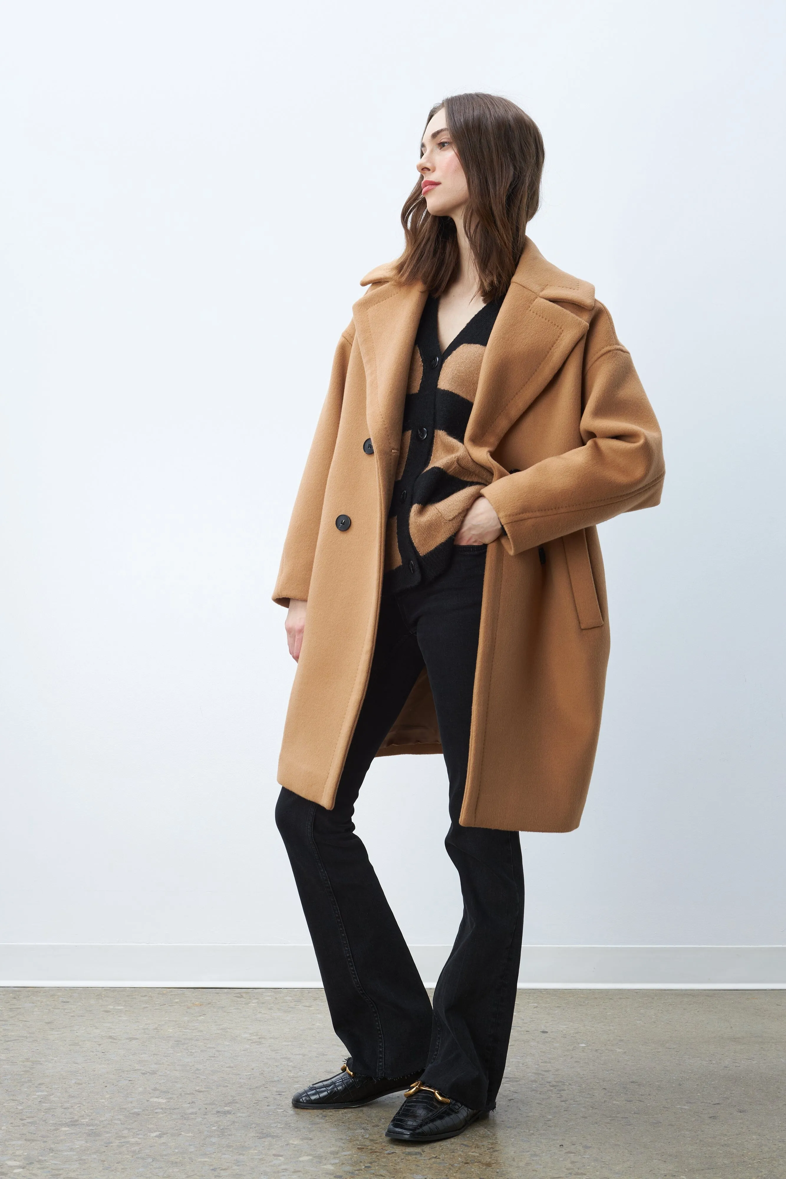 Line Maxine Double Breasted Wool Coat- Toasted Hazelnut