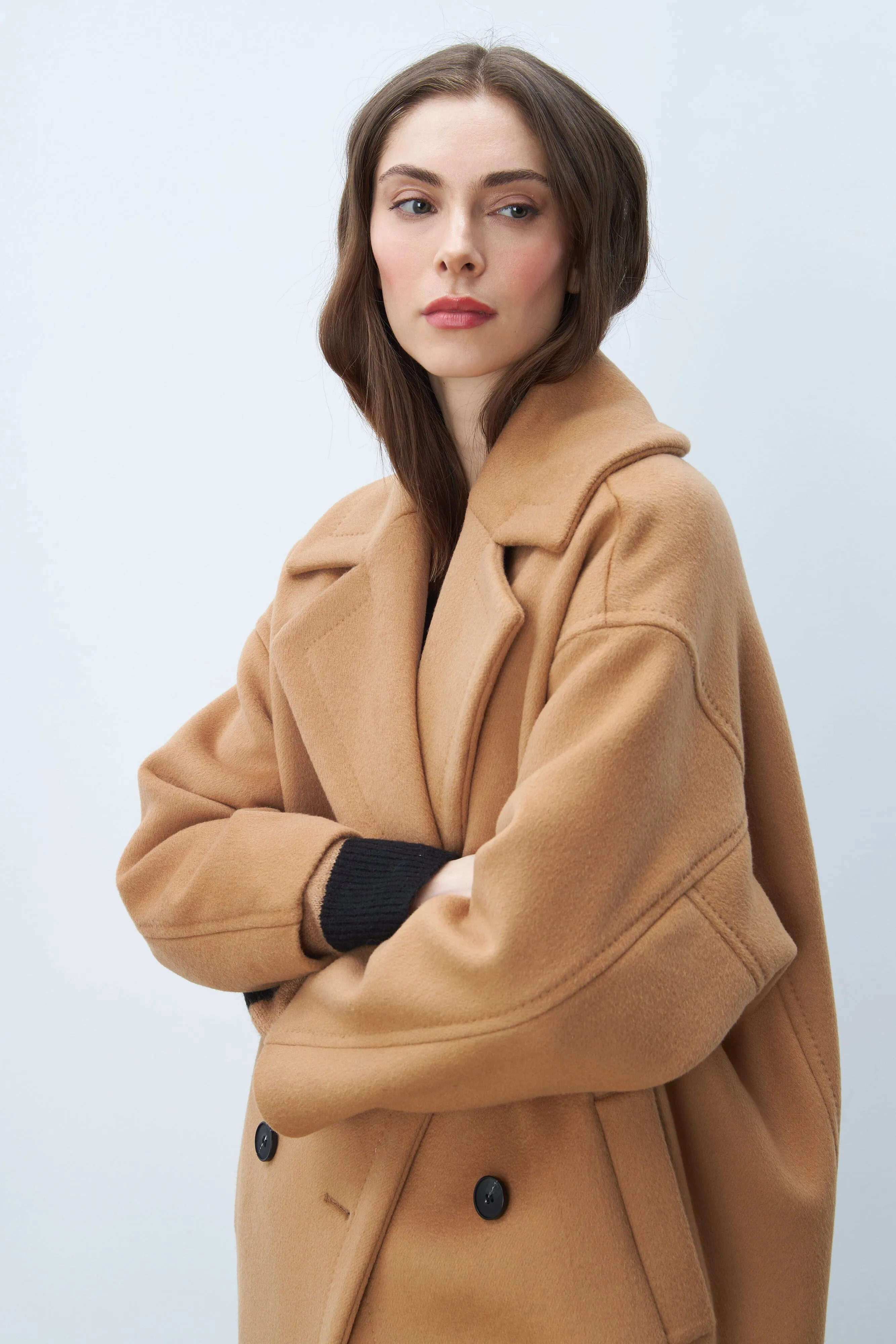 Line Maxine Double Breasted Wool Coat- Toasted Hazelnut