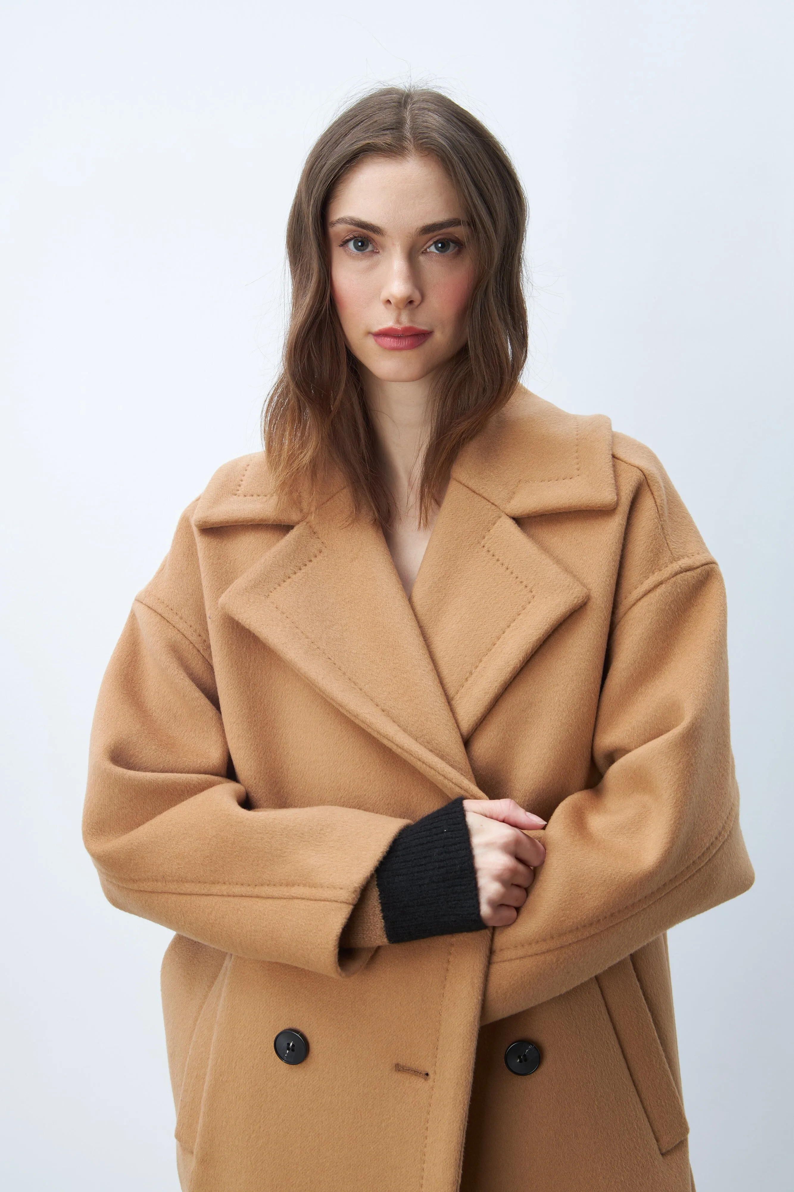 Line Maxine Double Breasted Wool Coat- Toasted Hazelnut
