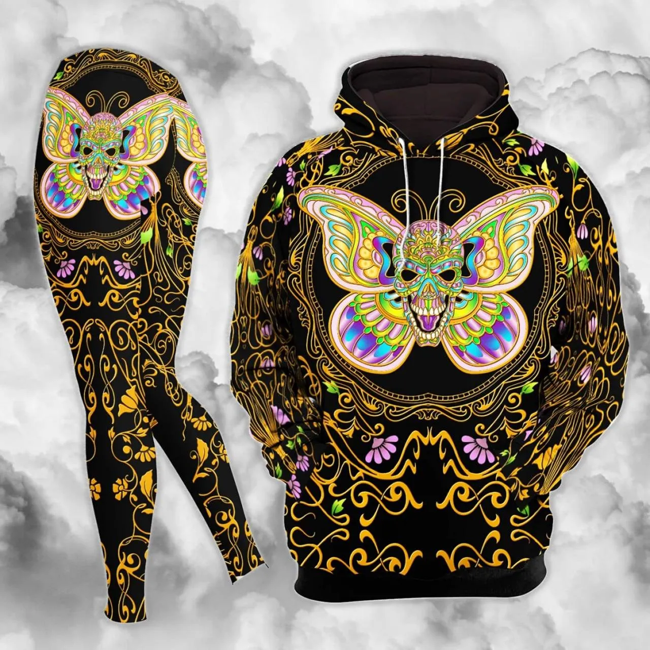 Mandala Golden Butterfly Skull Combo Hoodie and Leggings